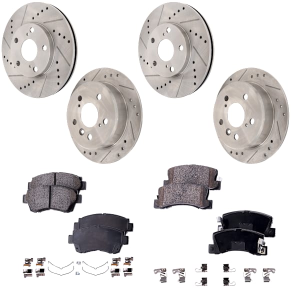 4-Wheel Set Front and Rear Brake Disc and Pad Kit, Cross-drilled and Slotted 5 Lugs Front-275 mm/Rear-268.99 mm, Includes (4) Brake Disc and (2) Brake Pad Set