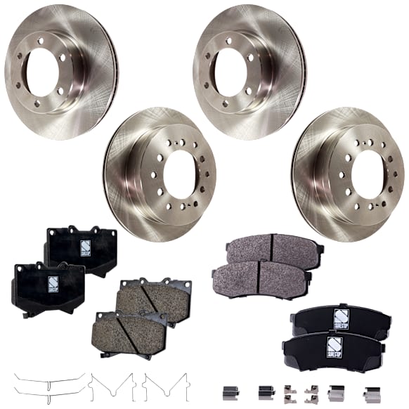 4-Wheel Set Front and Rear Brake Disc and Pad Kit, Plain Surface 6 Lugs Front-318.77 mm/Rear-311.91 mm, Includes (2) Brake Pad Set and (4) Brake Disc