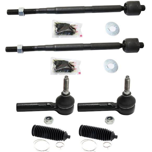 6-Piece Kit Front, Driver and Passenger Side, Inner and Outer Tie Rod End Includes (2) Steering Rack Boot and (4) Tie Rod End