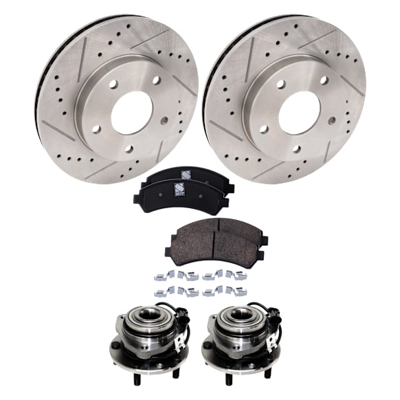 2-Wheel Set Wheel Hub, 5 Lugs, With Bearing, With Sensor, includes (2) Brake Disc, (1) Brake Pad Set, and (2) Wheel Hub
