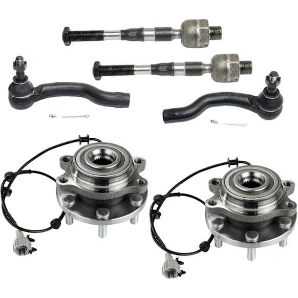 2-Wheel Set Front, Driver and Passenger Side Wheel Hub, 6 Lugs, With Bearing, With Sensor, 4WD, Includes (4) Tie Rod End and (2) Wheel Hub
