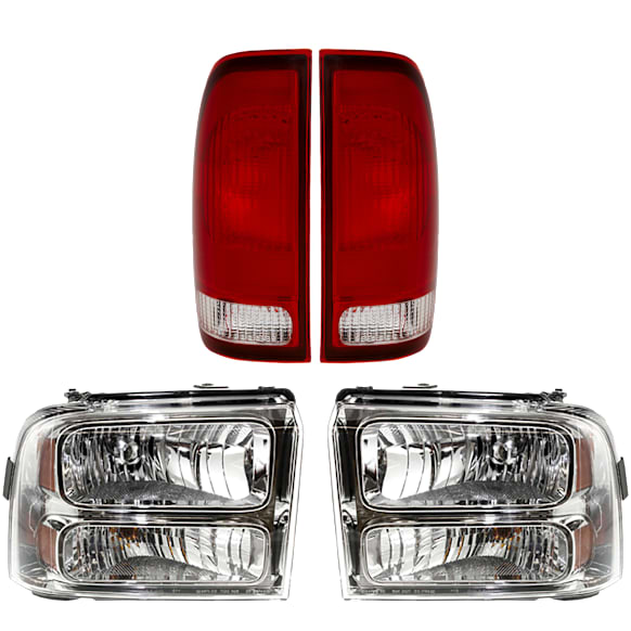 4-Piece Kit Driver And Passenger Side Halogen Headlight, With bulb(s), OE Replacement, Includes (2) Headlight and (2) Tail Light