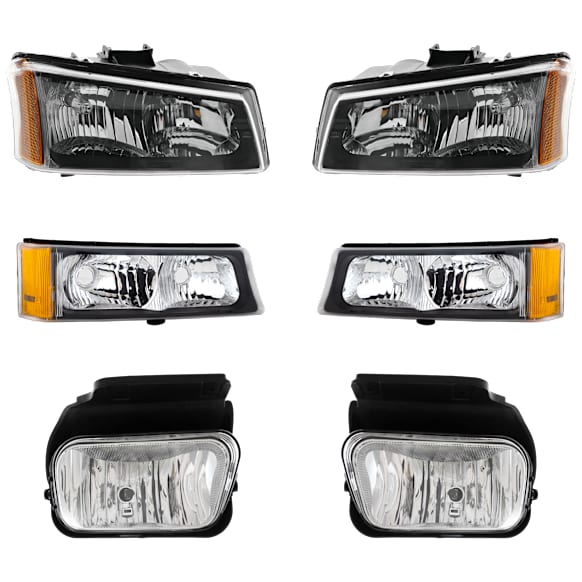 6-Piece Kit Driver and Passenger Side Halogen Headlight, Old Body Style, Includes (2) Fog Light, (2) Headlight, and (2) Turn Signal Light