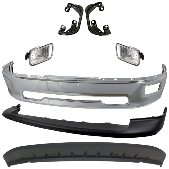 2012 Ram 1500 - 6-Piece Kit Front Bumper, For Models Without Sport Package, Type 2, Chrome, Includes (1) Bumper, (1) Bumper Cover, (2) Fog Light, (2) Fog Light Bracket, and (1) Valance