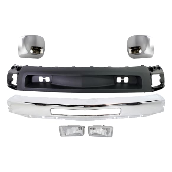2008 Chevrolet Silverado 2500 HD - 5-Piece Kit Front Bumper, For Models With Fog Lights, Chrome, Includes (1) Bumper, (2) Bumper End, (1) Fog Light, and (1) Valance