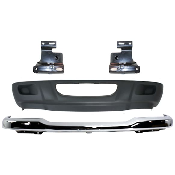 2003 Ford Ranger - 4-Piece Kit Front Bumper, RWD, Chrome, Includes (1) Bumper, (2) Bumper Bracket, and (1) Valance