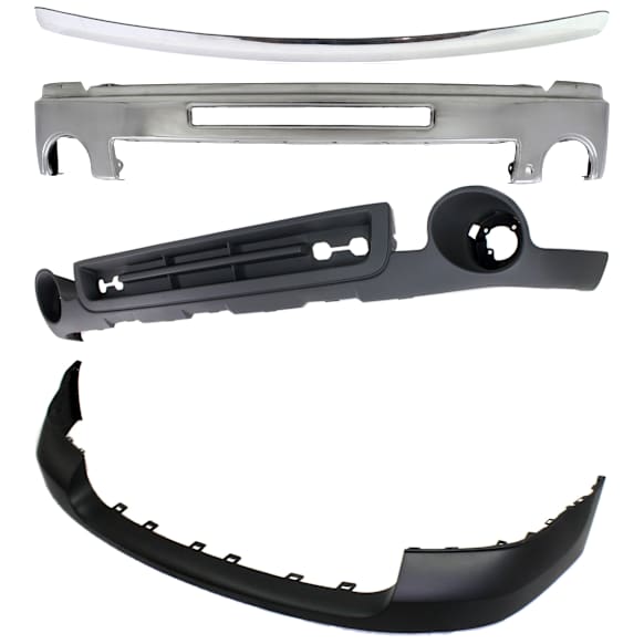4-Piece Kit, Bumper, Chrome, Includes (1) Bumper, (1) Bumper Cover, (1) Hood Molding, and (1) Valance