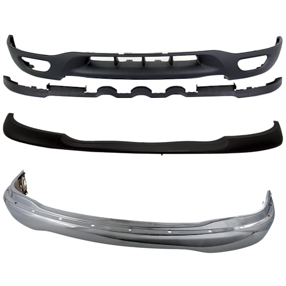 2003 Ford F-150 - 3-Piece Kit Front Bumper, 4WD, For Models With Fog Lights and Tow Hook, Chrome, Includes (1) Bumper, (1) Bumper Trim, and (1) Valance