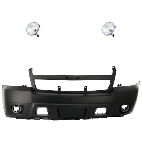 2008 Chevrolet Avalanche - 3-Piece Kit Front Primed Bumper Cover, For Models Without Off Road Package (Round Fog Lights), Crew Cab Pickup, Includes (1) Bumper Cover and (2) Fog Light
