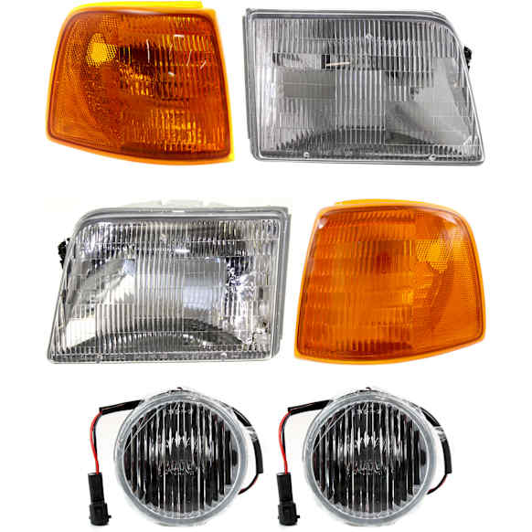 1993 Ford Ranger - 6-Piece Kit Front, Driver and Passenger Side Halogen Fog Light, With bulb(s), Includes (2) Fog Light, (2) Headlight and (2) Corner Light