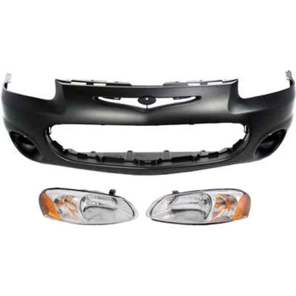 3-Piece Kit, Front Primed Bumper Cover, Includes (1) Bumper Cover and (2) Headlight
