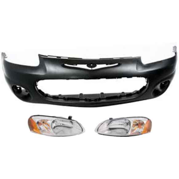 3-Piece Kit, Front Primed Bumper Cover, Includes (1) Bumper Cover and (2) Headlight