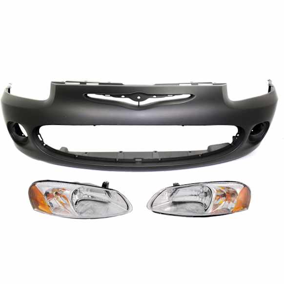 3-Piece Kit, Front Primed Bumper Cover, Includes (1) Bumper Cover and (2) Headlight
