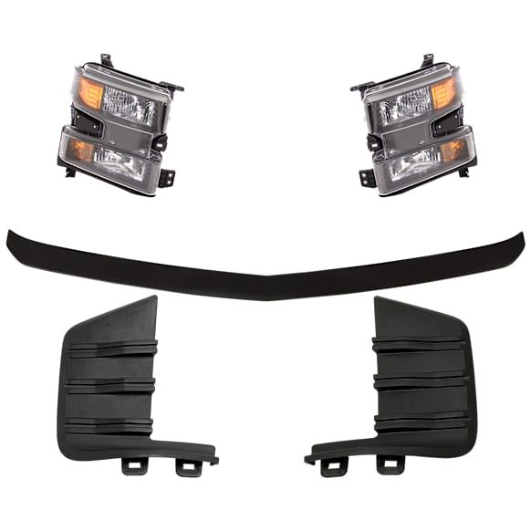 5-Piece Kit, Driver and Passenger Side Halogen Headlight, With bulb(s), OE Replacement, Includes (3) Bumper Trim and (2) Headlight