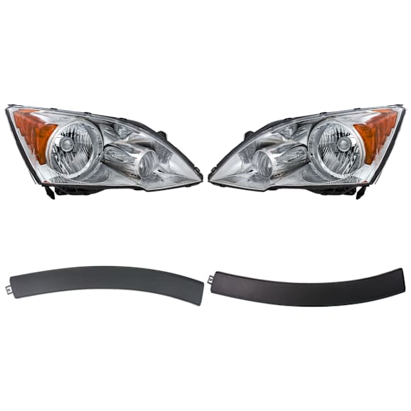 2007 Honda CR-V - 4-Piece Kit Driver and Passenger Side Halogen Headlight, Without bulb(s), OE Replacement, Includes (2) Bumper Trim and (2) Headlight