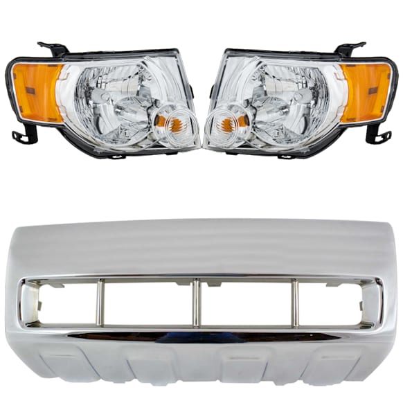 4-Piece Kit Front, Driver and Passenger Side Bumper Trim, Chrome, Includes (2) Bumper Trim and (2) Headlight