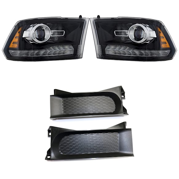 3-Piece Kit Driver and Passenger Side Halogen Headlight, With bulb(s), OE Replacement, Includes (1) Bumper Trim and (2) Headlight