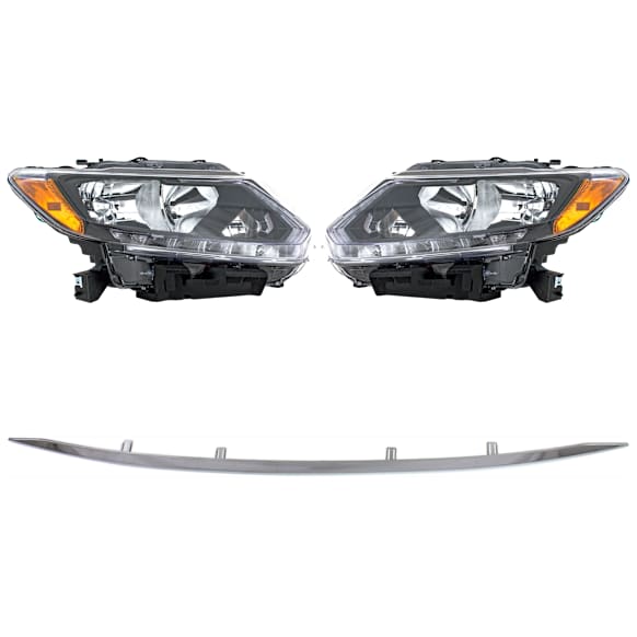 4-Piece Kit Halogen Headlights, With bulb(s), Includes (2) Bumper Trim and (2) Headlight