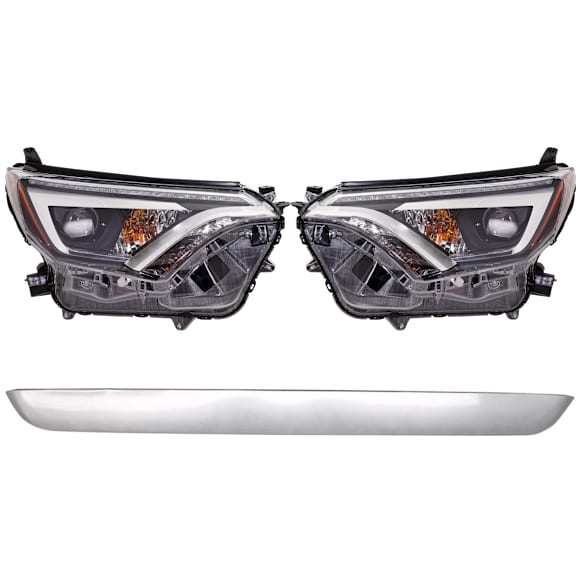 4-Piece Kit LED Headlights, With bulb(s), Includes (2) Bumper Trim and (2) Headlight