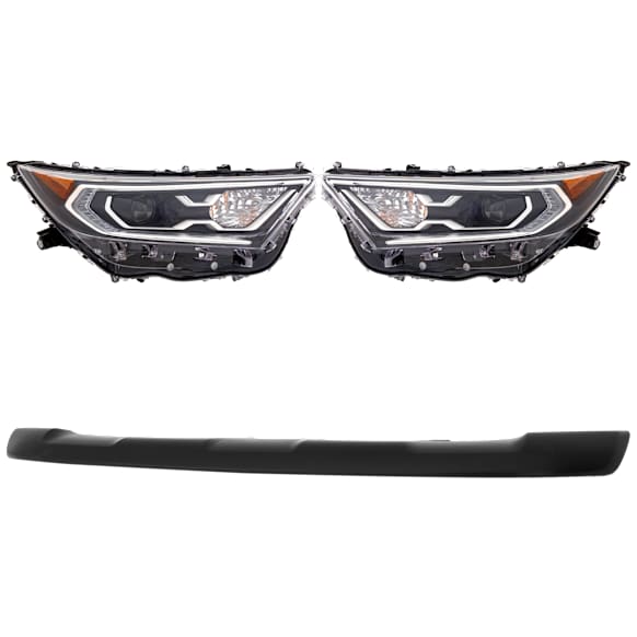 3-Piece Kit, Driver and Passenger Side LED Headlight, With bulb(s), OE Replacement, Includes (1) Bumper Trim and (2) Headlight