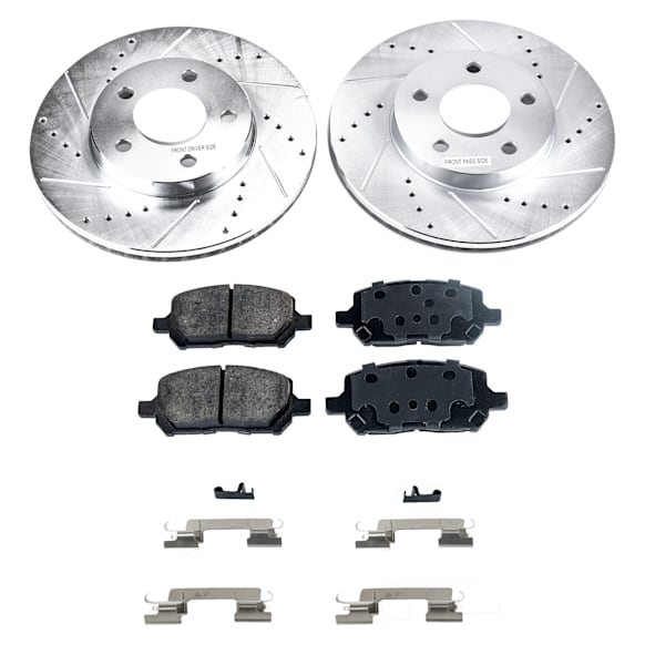 KIT-090221-138 2-Wheel Set Front Brake Disc and Pad Kit, Cross-drilled and Slotted 5 Lugs 281.94 mm Ceramic SureStop Performance Replacement, Includes (1) Brake Disc and (1) Brake Pad Set