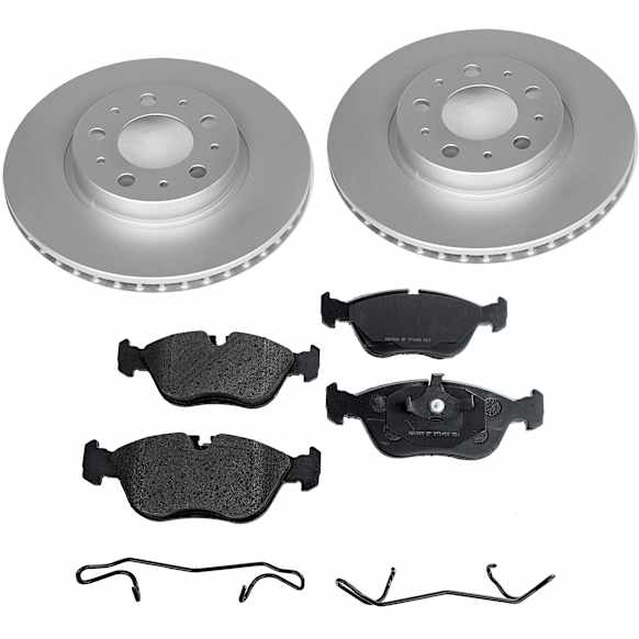 KIT-090221-443 2-Wheel Set Brake Disc and Pad Kit, Plain Surface 5 Lugs Semi-metallic Brake Disc Evolution Geomet Coated High Carbon; Brake Pad Set Pro-Line Series, Includes (2) Brake Disc and (1) Brake Pad Set