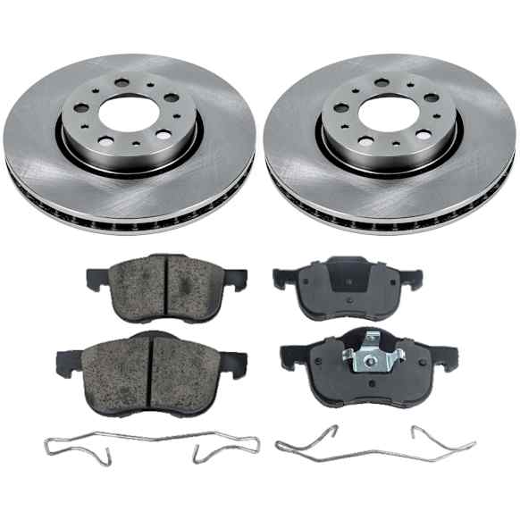 KIT-090221-460 2-Wheel Set Brake Disc and Pad Kit, Plain Surface 5 Lugs Organic Autospecialty By Powerstop, Includes (2) Brake Disc and (1) Brake Pad Set