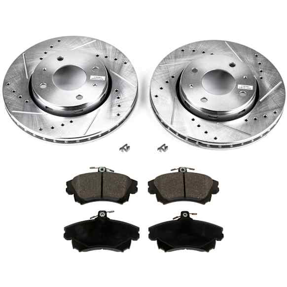 2-Wheel Set Front Brake Disc and Pad Kit, Cross-drilled and Slotted 4 Lugs 280.92 mm Organic Evolution Drilled & Slotted Series, Includes (1) Brake Disc and (1) Brake Pad Set