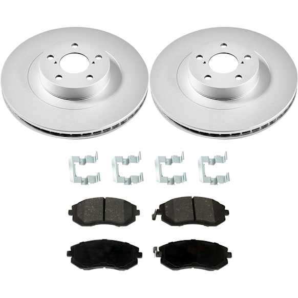 KIT-090221-643 2-Wheel Set Front Brake Disc and Pad Kit, Plain Surface 5 Lugs Ceramic Evolution Geomet Coated High Carbon, Includes (2) Brake Disc and (1) Brake Pad Set