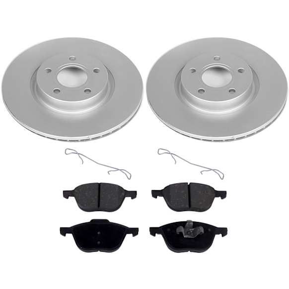 KIT-090221-673 2-Wheel Set Brake Disc and Pad Kit, Plain Surface 5 Lugs Ceramic Evolution Geomet Coated High Carbon, Includes (2) Brake Disc and (1) Brake Pad Set