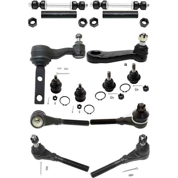 14-Piece Kit Front Suspension Kit, Includes (4) Tie Rod End, (2) Tie Rod Adjusting Sleeve, (4) Ball Joint, (2) Sway Bar Link, (1) Idler Arm and (1) Pitman Arm