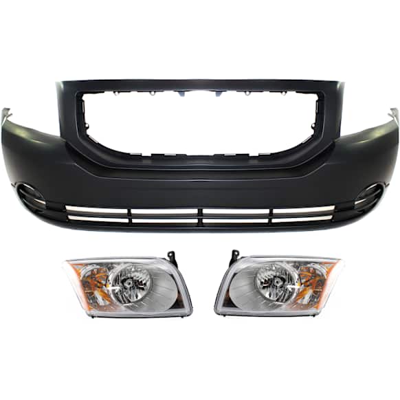 3-Piece Kit Driver and Passenger Side Halogen Headlight, With bulb(s), OE Replacement, Includes (1) Bumper Cover and (2) Headlight