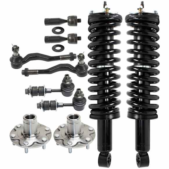 1997 Toyota Tacoma - 10-Piece Kit Front, Driver and Passenger Side Suspension Kit, Extended Cab Pickup, 4WD, Power Steering, Includes (4) Tie Rod End, (2) Sway Bar Link, (2) Shock Absorber and Strut Assembly and (2) Wheel Hub