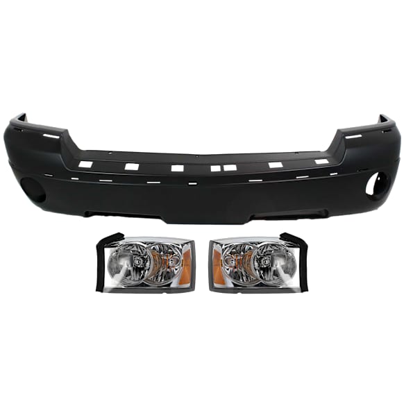 3-Piece Kit Driver and Passenger Side Halogen Headlight, With bulb(s), OE Replacement, Includes (1) Bumper Cover and (2) Headlight
