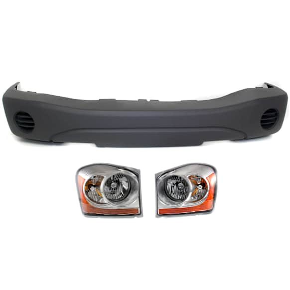 3-Piece Kit Driver and Passenger Side Halogen Headlight, With bulb(s), OE Replacement, Includes (1) Bumper Cover and (2) Headlight