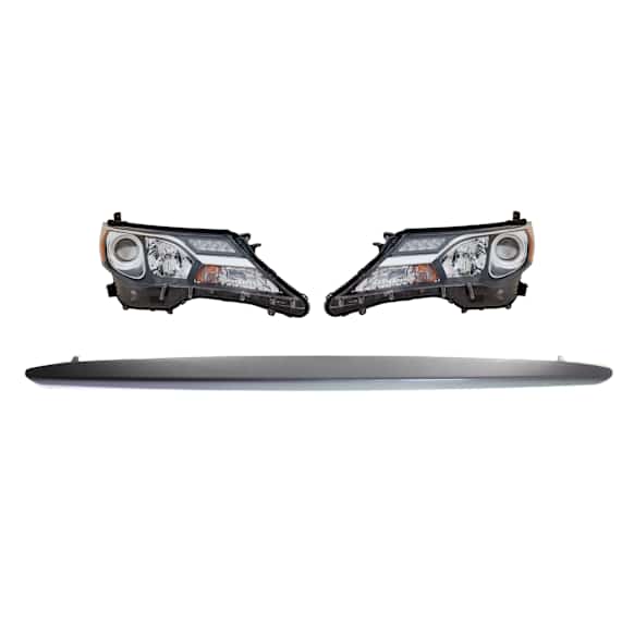 2013 Toyota RAV4 - 4-Piece Kit Driver and Passenger Side Halogen Headlight, With bulb(s), USA Built Vehicle, OE Comparable Finish, Includes (2) Bumper Trim and (2) Headlight