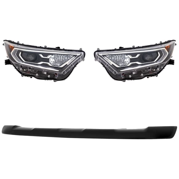 3-Piece Kit, Driver and Passenger Side Halogen Headlight, Without bulb(s), OE Replacement, Includes (1) Bumper Trim and (2) Headlight