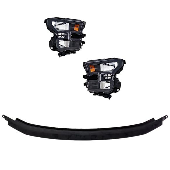 3-Piece Kit Driver and Passenger Side Halogen Headlight, Without bulb(s), OE Replacement, Includes (2) Bumper Trim and (1) Headlight