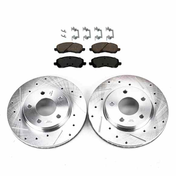 KIT-090821-111 2-Wheel Set Brake Disc and Pad Kit, Cross-drilled and Slotted 5 Lugs 276.1 mm Ceramic SureStop Performance Replacement, Includes (1) Brake Disc and (1) Brake Pad Set