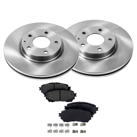KIT-090821-537 2-Wheel Set Front Brake Disc and Pad Kit, Plain Surface 5 Lugs Ceramic Autospecialty By Powerstop, Includes (2) Brake Disc and (1) Brake Pad Set