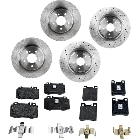 4-Wheel Set Front and Rear Brake Disc and Pad Kit, Plain Surface 5 Lugs Front-344.93 mm/Rear-299.97 mm Organic Pro-Line Series, Includes (2) Brake Pad Set and (4) Brake Disc