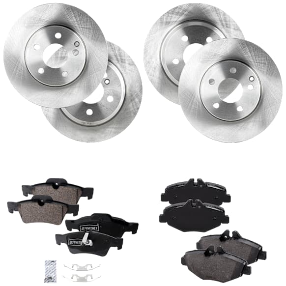 4-Wheel Set Front and Rear Brake Disc and Pad Kit, Plain Surface 5 Lugs Front-294.89 mm/Rear-299.97 mm Organic Pro-Line Series, Includes (4) Disc and (2) Pad Set