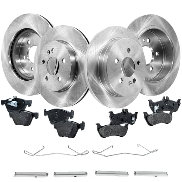4-Wheel Set Brake Disc and Pad Kit, Plain Surface 5 Lugs Front-303.02 mm/Rear-284.99 mm Organic Pro-Line Series, Includes (4) Disc and (2) Pad Set