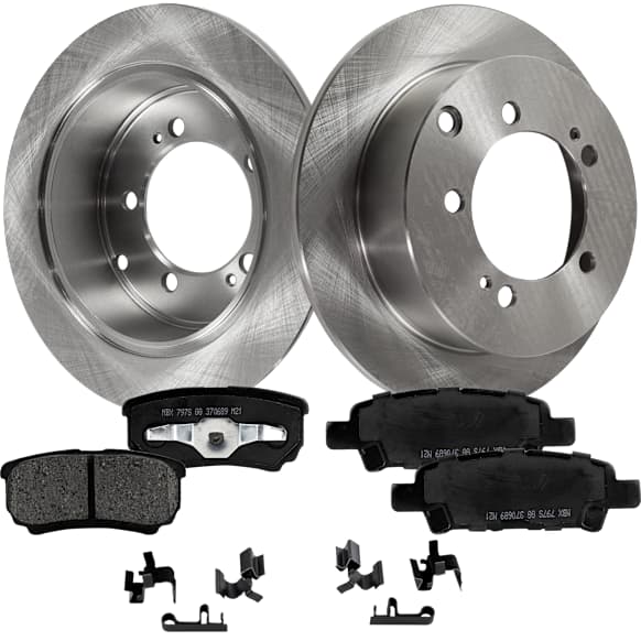2006 Mitsubishi Outlander - 2-Wheel Set Rear Brake Disc and Pad Kit, Plain Surface, 5 Lugs, 261.87 mm, Ceramic, With BRF Brakes, 2.4L 4Cyl, Pro-Line Series Includes (1) Brake Pad Set and (2) Brake Disc