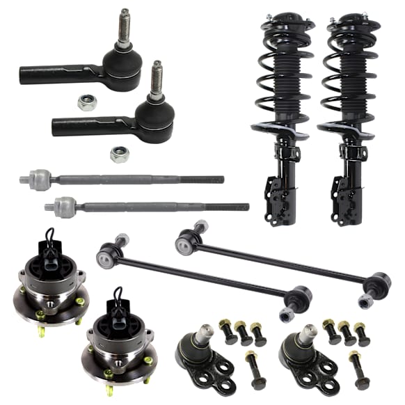 12-Piece Kit Front Suspension Kit, Includes (2) Ball Joint, (4) Tie Rod End, (2) Sway Bar Link, (2) Shock Absorber and Strut Assembly and (2) Wheel Hub