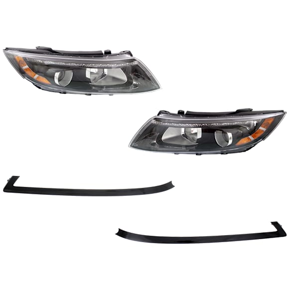 4-Piece Kit Halogen Headlights, With bulb(s), Sedan, Includes (2) Bumper Trim and (2) Headlight