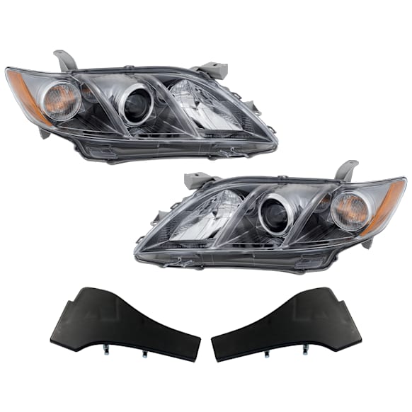 4-Piece Kit Driver and Passenger Side Halogen Headlight, With bulb(s), USA Built Vehicle, OE Replacement, Includes (2) Bumper Trim and (2) Headlight