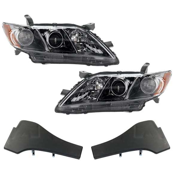 4-Piece Kit Driver and Passenger Side Halogen Headlight, Without bulb(s), OE Replacement, Includes (2) Bumper Trim and (2) Headlight