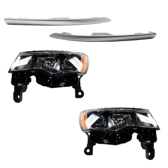 4-Piece Kit Driver and Passenger Side Halogen Headlight, With bulb(s), OE Replacement, Includes (2) Bumper Trim and (2) Headlight