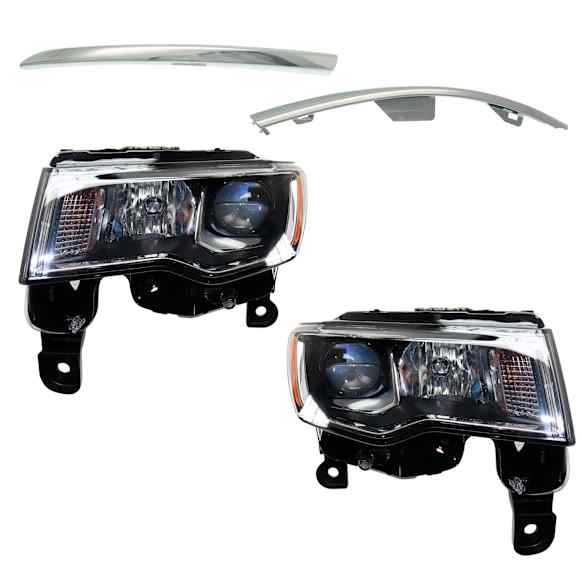 4-Piece Kit Driver and Passenger Side Halogen Headlight, With bulb(s), OE Replacement, Includes (2) Bumper Trim and (2) Headlight